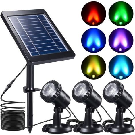 Lampes de bassin PChero Solaire de paysage sous-marin avec 3 lampes de plongée IP68 pour jardin, piscines, étangs et autres décorations extérieures - [RGB Coloré] (1/5)