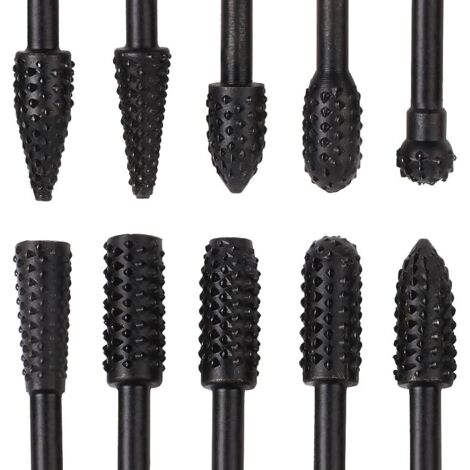 Ensemble de 10 fraises en métal noir, 6,3 mm (1/4") en acier inoxydable carbure de tungstène, fraise rotative, outils de travail du bois, Dremel, sculpture, fabrication, modélisme, polissage, bricolag (1/5)