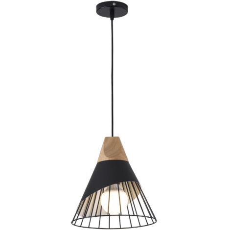 Suspension Luminaire Vintage,Bois Métal design Lampe Plafonnier Industrielle en Luminaires Suspension Abat-jour 27 Applique d'Eclairage pour salle à manger Cuisine,Noir (Ampoule Non Incluse) (1/5)