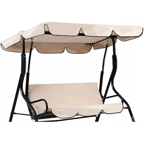 Toit de Rechange pour Balancelle de Jardin Imperméable en 210D Toit de balançoire Canopée pour Balancelle Remplacement Pare-Soleil à Bascule Jardin Anti-UV (Beige, 164x114x15cm)-trois places