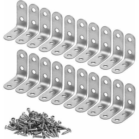 Support En Acier Inoxydable,20 PCS Renfort d'angle Equerre Metal avec Vis Équerre Fixation pour Étagère en Bois Armoire Chaise Table Porte 40 x 40 mm (1/5)