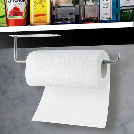 Porte-rouleau de papier essuie-tout en acier inoxydable, avec ou sans trous, facile à installer (1/5)