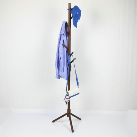 Porte manteau, Portemanteau en Bois Massif, Porte-vêtement, avec 8 Crochets pour vêtements, Sacs, Veste, pour entrée, Couloir, couleur noyer (1/3)