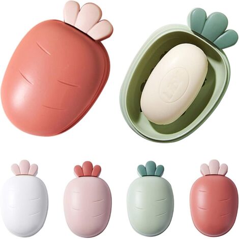 Lot de 4 porte-savons en plastique avec couvercle, porte-savons portables de voyage pour salle de bain, randonnée, camping (rouge, vert, blanc, rose) (1/5)