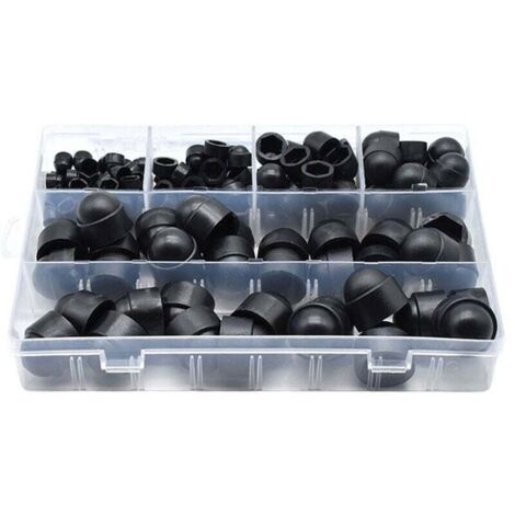 Lot de 145 cache-boulons en PE pour vis, écrous, écrous, écrous, capuchons pour vis, boulons, 6 tailles disponibles avec boîte de rangement (noir) (1/5)