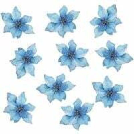 Fleurs de Noël Mariage artificiel Fleurs de Noël Décorations d'arbre de Noël à paillettes (10 pcs) (Bleu) (1/3)