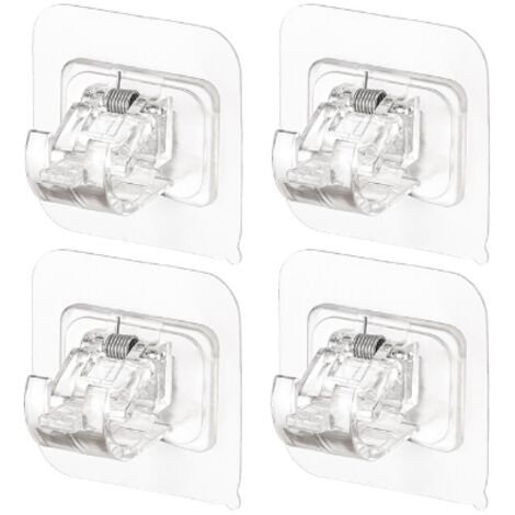 8PCS No Drill Curtain Rod Brackets Upgraded Curtain Rod No Drilling Self Adhesive Curtain Rod Hooks with Screws, Nail Free Adjustable Curtain for Poles Less Than 4cm in Diameter (Transparent) (1/4)
