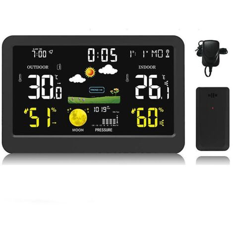 Horloge météo à écran couleur sans fil Compteur de température et d'humidité intérieure et extérieure Horloge de contrôle du son Horloge de prévision météo (1/5)