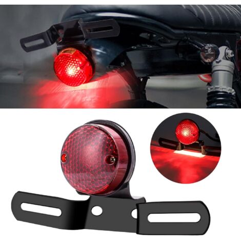 Feu arrière de moto avec support, lampe de plaque d'immatriculation de moto ronde Feu d'arrêt de frein 12V (1/5)