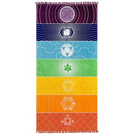 Tissu En Microfibre De Coton BohêMe Inde Mandala Plage Couverture 7 Chakra Arc-En-Ciel Tapisserie Murale Serviette De Plage De Bain De Tapis De Yoga Avec Pompons, 150 X 75 Cm (1/5)