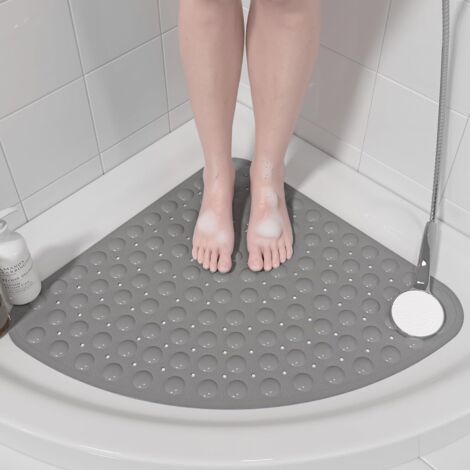 Tapis de douche d'angle non glisser - 80x 80cm tapis de douche d'angle pour douche intérieure, tapis de douche non glissant, tapis de stand de douche d'angle avec aspiration, gris (1/5)