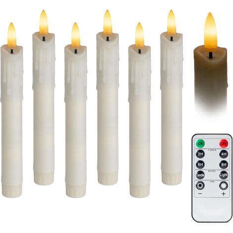 Bougies coniques à LED sans flamme – Style gothique antique, flamme vacillante, adaptées aux menorahs juives, candélabres et menorahs, alimentées par piles, télécommande (lot de 6, ivoire) (1/5)