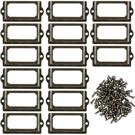 Lot de 30 porte-étiquettes en métal avec vis pour meubles, tiroirs, armoires, cartes, plaques de nom pour bureau, bibliothèque, étagères - Bronze ( taille M 70 x 33 mm) (1/5)