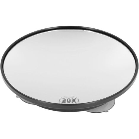 Miroir de maquillage grossissant x20 avec 3 ventouses, gain de place, rond, portable, puissant, pour salle de bain (noir) (1/5)