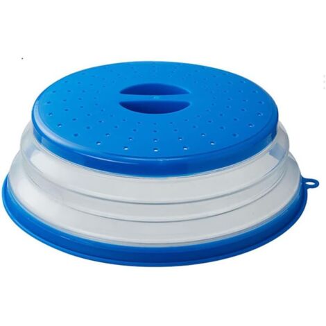 Protection anti-éclaboussures pour micro-ondes avec évent pour aliments, gadget anti-éclaboussures, pour fruits et légumes, couvercle pour assiette à micro-ondes, lavable au lave-vaisselle (bleu) (1/4)