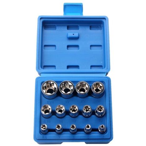 (130x57x115mm) Lot de 14 douilles Torx femelles E4-E24 hexagonales (1/3)