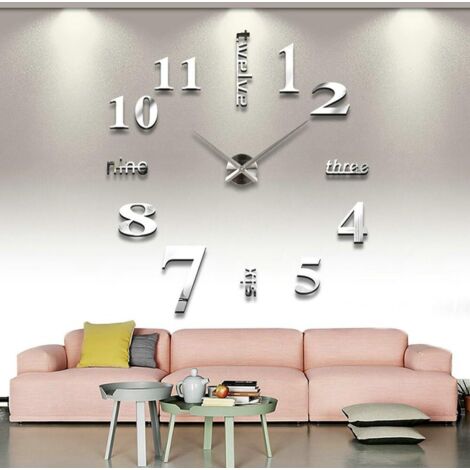 Horloge Murale Muette, Pendule Murale de Mode Moderne Horloge Murale sans Cadre 3D DIY Miroir Autocollant Bureau Hôtel Décoration de La Maison DIY Horloge Murale (1/5)