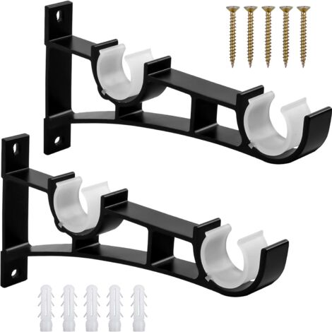 Support de Tringle à Rideaux Double Draperie Tringle Supports Noir Supports de Tringle à Rideaux en Robuste en Alliage D'aluminium avec Vis Supports pour Barre Rideau Fixations pour Tringle à Rideaux (1/5)