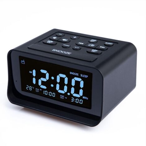 Radio-réveil numérique avec double chargeur USB pour chambre à coucher, volume d'alarme et luminosité réglables (noir)