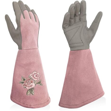 Gants de jardinage en cuir PU, longs gants de travail anti-coups et anti-perforations, adaptés au jardinage (m, Rose clair) (1/4)