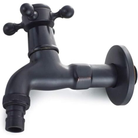 Robinet de machine à laver Robinet extérieur Robinet de Machine à Laver en Laiton avec Bec d'évier G1/2 - Robinet de Vadrouille à Poignée Croisée Antique pour Lavabo Jardin(Noir) (1/5)