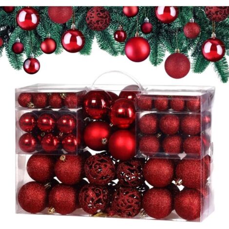 Lot de 100 boules de Noël robustes en plastique pour décoration d'intérieur et d'extérieur (rouge) (1/3)