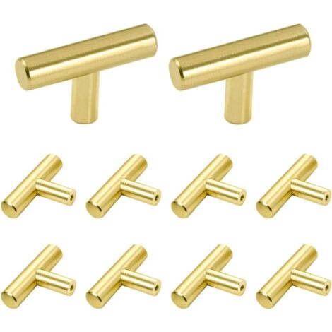 10Pcs Poignée de Barre en T, Paquet Porte D'armoire Brossées Matériel Acier Inoxydable pour Armoires de Cuisine Poignée de Tirage Centres de Trous 50 mm Or (1/5)