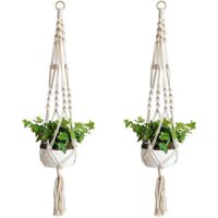 Support et plateau pour jardinière 2 pièces cintre pour plantes, panier suspendu en macramé corde de coton panier suspendu cintre de fleurs cintre pour plantes d'intérieur extérieur plafond décoration