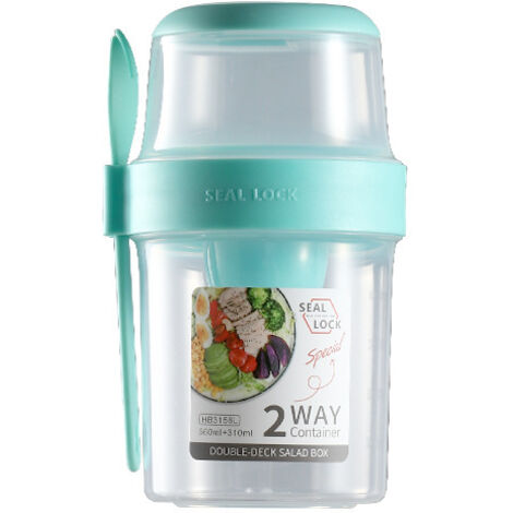 Boîte de rangement multifonctionnelle à double compartiment pour légumes, boîte à salade portable, boîte de pique-nique transparente et portable, verte (1/4)