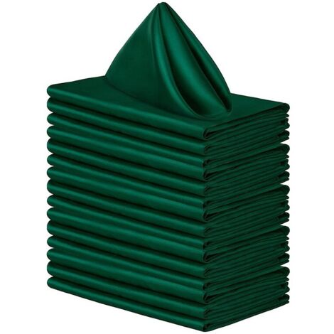 16 serviettes carrées en satin, lustrées et soyeuses, au tissu doux et soyeux, idéales pour la décoration de mariages, vert forêt, 43 x 43 cm.