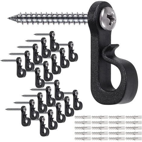Crochets pour guirlandes lumineuses de Noël, adaptés à une utilisation intérieure et extérieure. Décorations murales légères pouvant également servir de crochets. Noir - Lot de 20.
