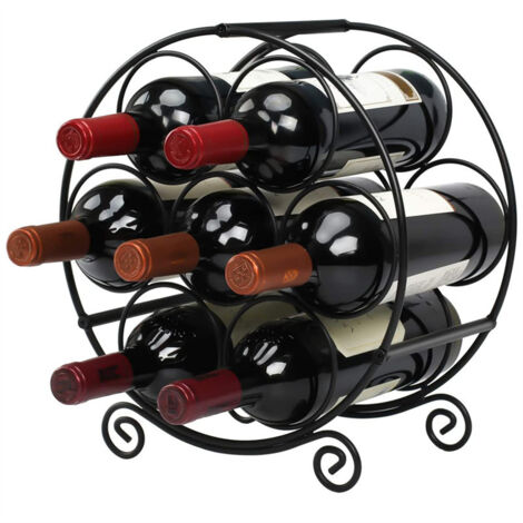 Support à Vin Rond pour 7 Bouteilles - Présentoir à Vin pour Bureau, Comptoir et Décoration Maison (1/4)