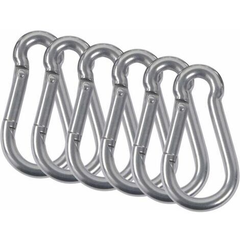 Mosquetón con resorte de bombero de acero inoxidable 304, 6 uds., mosquetón con accesorio, mosquetón para acampar, senderismo, hamaca, columpio M8 (1/5)