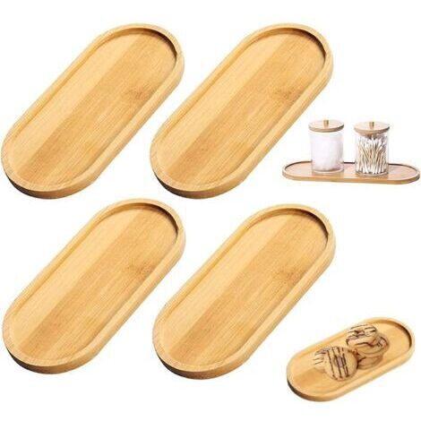 Bandejas Ovaladas de Bambú Paquete de 4 Bandejas de Bambú para Servir Bandeja de Bambú Bandeja Ovalada Bandejas para Servir Bandeja de Té Ovalada para Pan Postre Galletas (1/4)