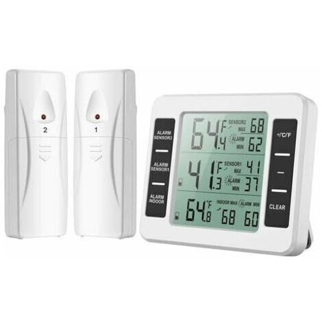 Termómetro para Nevera, Termómetro para Nevera con Alarma de Congelación, Termómetro Inalámbrico para Interiores y Exteriores con 2 Sensores, MIN/MAX y Alarma de Temperatura, Termómetro Conecta (1/5)