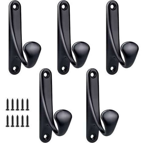 Ganchos para abrigos de pared atornillados, paquete de 5, minimalistas, resistentes, de aleación de zinc, ganchos para abrigos para puerta, entrada, dormitorio, baño, ganchos multiusos para abr (1/4)