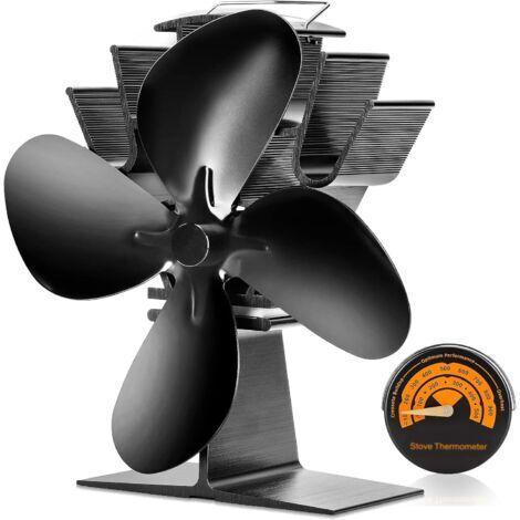 Ventilador de estufa de leña: diseñado para un funcionamiento silencioso, 4 aspas con termómetro para estufa de leña/estufa de leña/chimenea: distribución del calor eficiente y respetuosa con e (1/5)