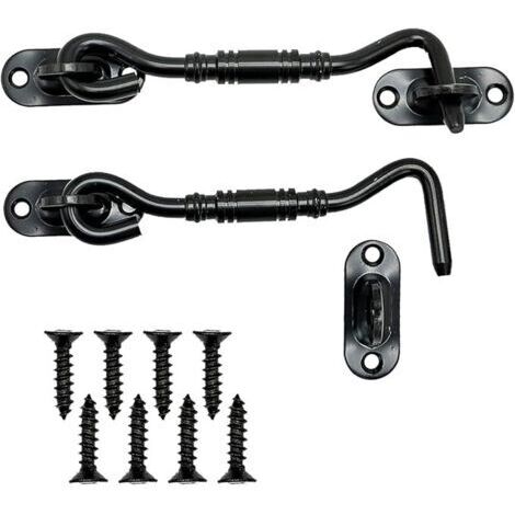 Ganchos de cierre para puerta de acero inoxidable negro con pestillos y pernos para cerraduras de puertas de granero, baños, ventanas y puertas corredizas (10 cm) (1/5)