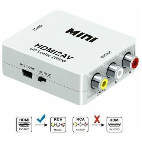 Convertidor HDMI a AV HDMI2AV Conmutador HDMI a RCA HDMI 1080P (Blanco) (1/3)