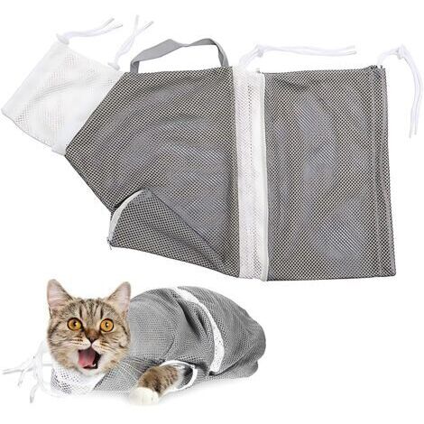 Red de baño para gatos (1 unidad), suave y ajustable, para bañarlos y cortarles las uñas, gris y blanca (1/5)