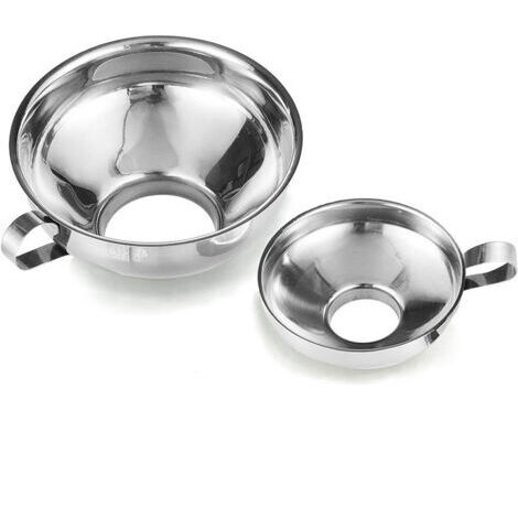 Embudo para mermeladas y confituras de 2 piezas con boca de llenado larga, diámetro de boca de llenado (diámetro interior aprox. 3,7 cm / 5,3 cm), acero inoxidable, plata (1/5)