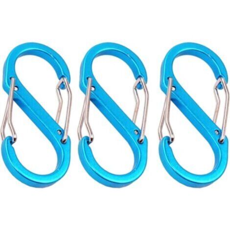 pièces mousqueton petit métal double mousqueton clips de sécurité en forme de S en métal pour les activités de plein air (bleu) (1/5)
