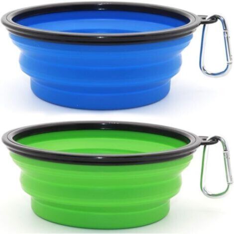Juego de 2 comederos portátiles plegables para perros y gatos (1000 ml, azul y verde) - Sunny (1/5)