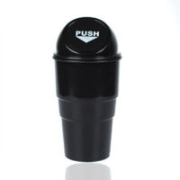 Bote de basura para automóvil con tapa, paquete de 2 portavasos universal, bote de basura para consola para automóvil, oficina, hogar (negro)