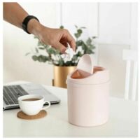 Cubo de Basura para Baño con Tapa Abatible - Polipropileno Blanco Mate, 13 x 17 x 13 cm, Rosa