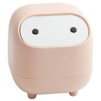 Mini bote de basura para encimera con tapa, lindo bote de basura de plástico para oficina, baño, mesa o mesa de café - Desechar almohadillas de algodón y esponjas de maquillaje (rosa)