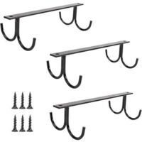 Paquete de 3 soportes rústicos para bebidas debajo del gabinete, portavasos debajo del estante, 12 ganchos para colgar tazas, tazas de café y utensilios de cocina (negro)