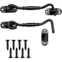 Ganchos de cierre para puerta de acero inoxidable negro con pestillos y pernos para cerraduras de puertas de granero, baños, ventanas y puertas corredizas (10 cm)
