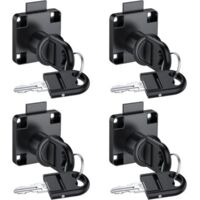 Cerradura de leva con llave idéntica (4 unidades), cerradura de seguridad para armario, cajón, armario de almacenamiento, buzón, hogar, color negro