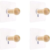 Mini ganchos de pared de madera autoadhesivos naturales para albornoces, sombreros, ropa, ganchos de pared, toalleros, decoración de dormitorio, ganchos de madera multiusos, 4 piezas